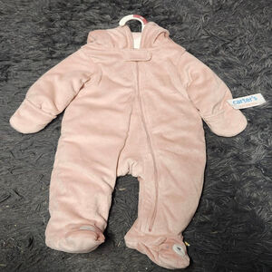 Baby Carter's Pink Hooded Footie 6 Months with Bear Ears